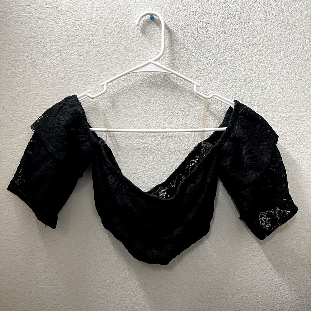 Black Lace Off the Shoulder Bandeau Top
